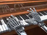 Robot playing the piano. Engineering simulation of robot dynamics is possible with SimApp